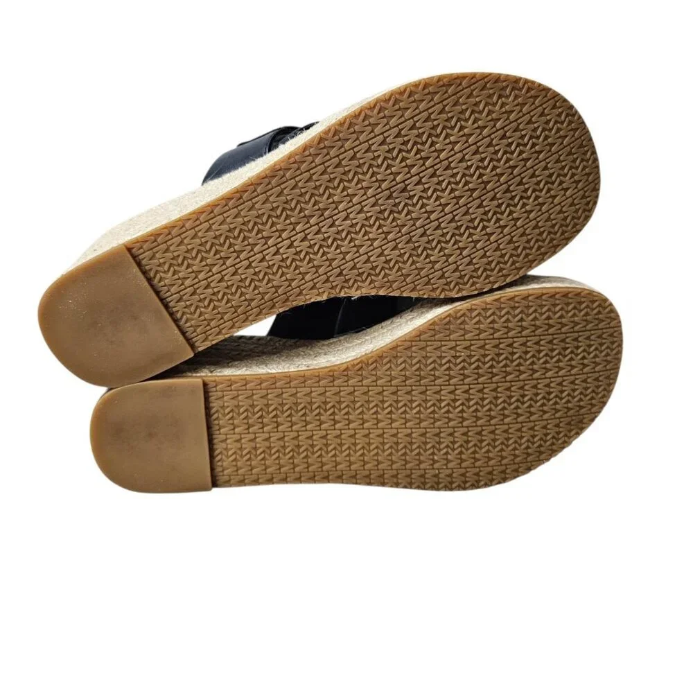 Michael Kors New Women's Jilly Logo Leather Espadrille Wedge Sandals Black 8.5